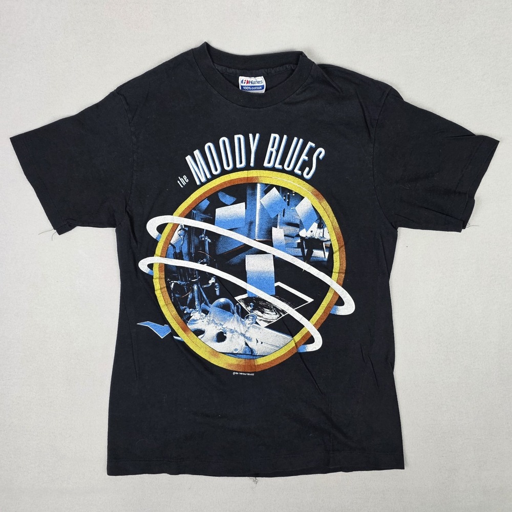 Vintage 80s Moody Blues T Shirt Mens M Blue Tour Single Stitch Band Tee Concert